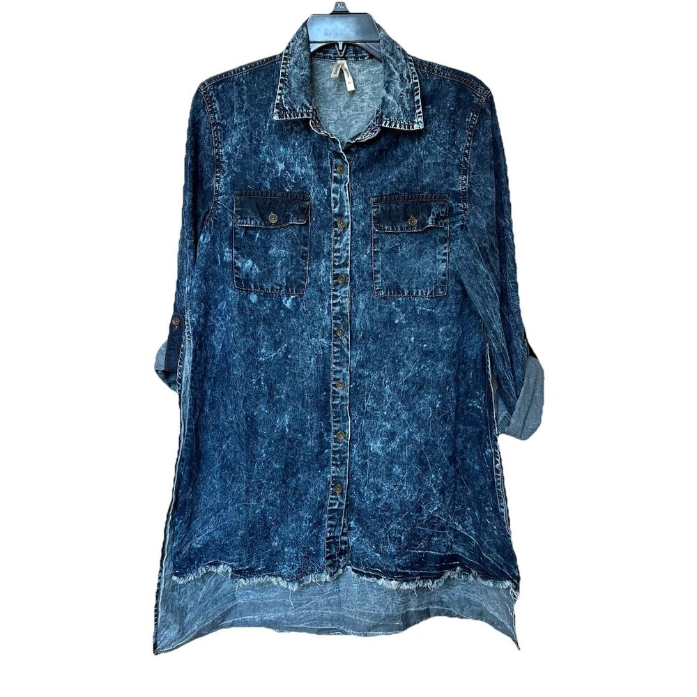 Glam Dollz Top Women’s Xl Blue Acid Wash Denim Button Up Open Sides Grunge Alt